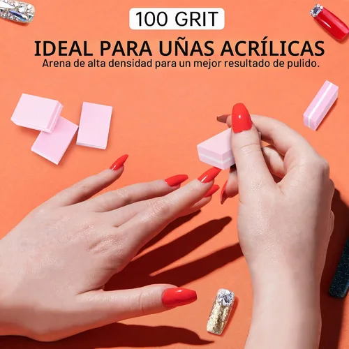 Vista 5 de Mini bloques de pulidor de uñas, grano 100/180, bloque esponja para pulir y lijar, lima, herramientas de manicura a granel, 50 unidades (rosa)