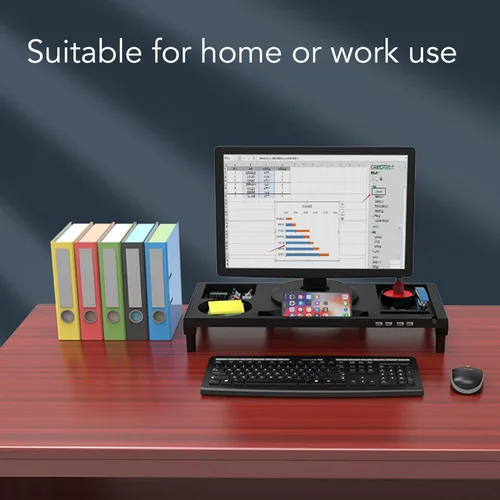 Vista 2 de Computer Stand Riser, Desk Computer Stand with 4 Port USB Hub and Phone Holder Slot, Desktop Organizer Lifter Shelf for Computer, Laptop, Printer, TV