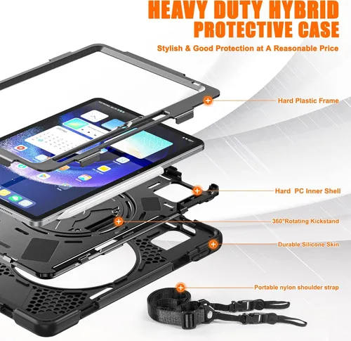 Vista 7 de Funda para Xiaomi Mi Pad 6Mi Pad 6 Pro, MiPad 6Pad 6 Pro a prueba de golpes de 11 pulgadas, soporte giratorio 360, correa de mano, correa de hombro