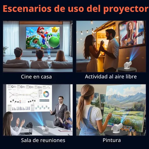 Vista 7 de [Auto Keystone] Mini proyector con WIFI y Bluetooth, proyector de película portátil Pericat con rotación de 210°, proyector de cine en casa 4K 1080P