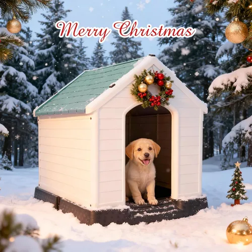 Vista 10 de Casa Grande de Plástico para Perros, Caseta para Perros Exterior Impermeable Doghouse Casas para Perros, Refugio para Cachorros Piso Elevado