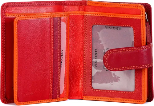 Vista 4 de RB40 Cartera y monedero de cuero suave pequeño multicolor para mujer, Rojo