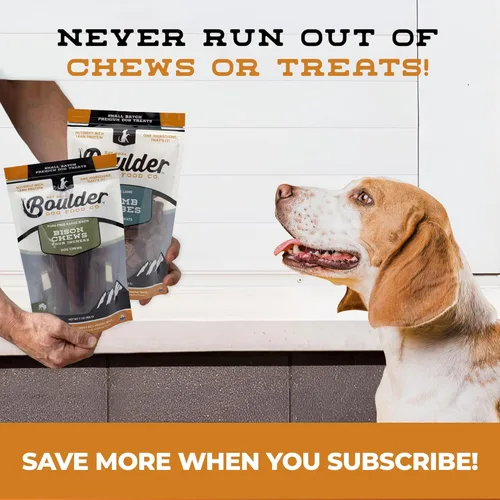 Vista 6 de Boulder Dog Food Company Masticables de bisonte, 4 pulgadas (7 onzas) – Palitos masticables hechos en Estados Unidos, masticables sin ocultos