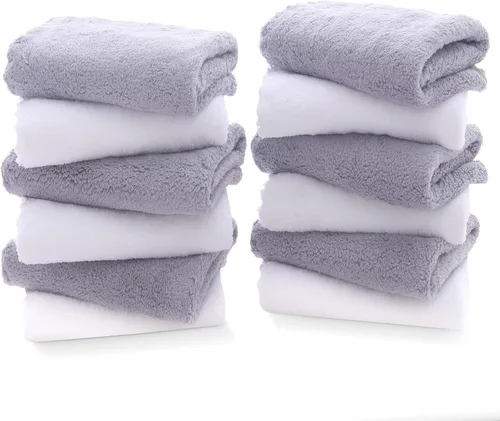 Vista 19 de TENSTARS Juego de 12 paños de alta calidad, secado rápido, terciopelo coral de microfibra suave, altamente absorbente, uso multiusos como baño, spa