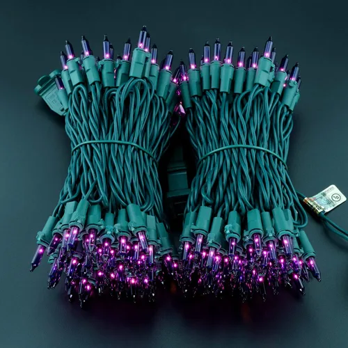 Vista 7 de YULETIME 200 Luces de Navidad Moradas, Paquete de 2 Juegos de 33 Pies, 100 Unidades, Luces de Cadena Incandescentes Certificadas UL