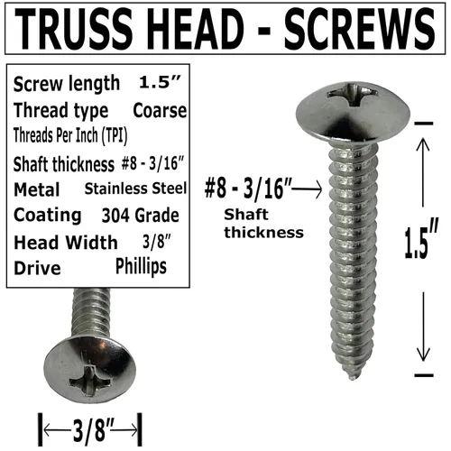 Vista 2 de Tornillo de cabeza de armadura de acero inoxidable 18-8 (304) #8 x 1.5 pulgadas, madera autorroscante rápida, unidad Phillips, rosca completa