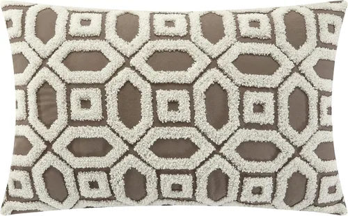 Vista 6 de Chic Home Imani - Juego de edredón de 6 piezas con diseño de bloques de color jacquard con patrón geométrico de diamante, fundas de almohada