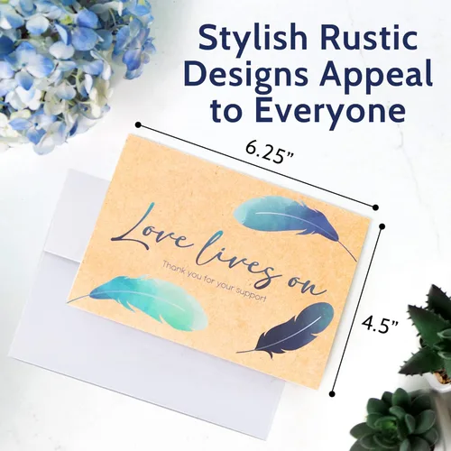 Vista 3 de T MARIE 96 tarjetas de agradecimiento funerarias de lámina dorada, diseños de estilo rústico de 4.5 x 6.25 pulgadas, notas de agradecimiento a