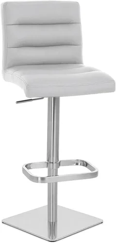 Vista 96 de Zuri Muebles Taburete de bar moderno de altura ajustable gris exuberante con base plana redonda cepillada