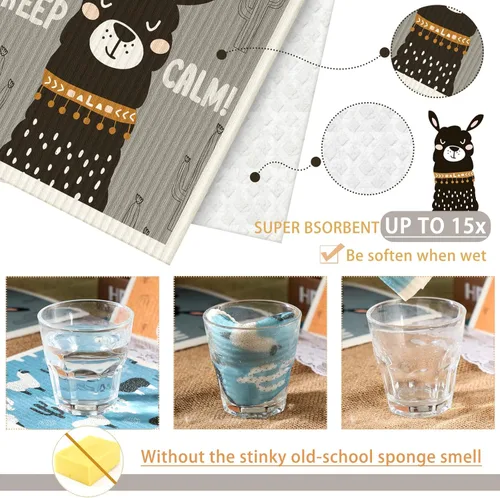 Vista 3 de 6 paños de cocina suecos de cocina, paños de cocina reutilizables, esponjas, absorbentes, sin olor, toalla de mano de secado rápido, toallitas