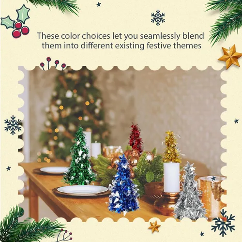 Vista 5 de Libima 12 piezas de mini árbol de Navidad de mesa metálico, mini árbol de Navidad artificial en miniatura de 10 pulgadas de escritorio, pequeños