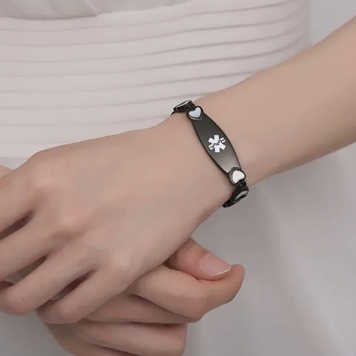 Vista 4 de Pulseras de alerta médica de corazón para mujeres pulseras médicas con grabado personalizable gratuito