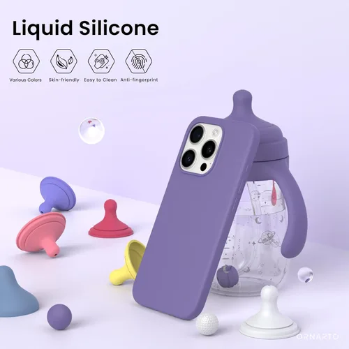 Vista 2 de ORNARTO Funda compatible con iPhone 15 Pro de 6.1 pulgadas, silicona líquida de 3 capas cubierta completa de goma de gel suave, funda protectora