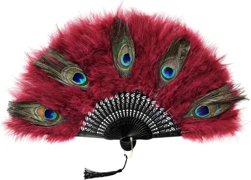 Vista 14 de BABEYOND - Abanico de mano plegable de plumas de marabú de los años 20 Negro