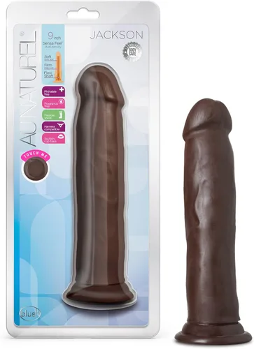Blush Au Naturel Jackson - Consolador realista de 9 pulgadas, pene flexible de doble densidad con ventosa, compatible con correas para jugar con