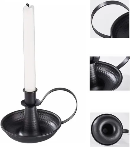 Vista 3 de Portavelas cónico de hierro retro, portavelas color negro, soporte para velas para decoración de granja, hogar, boda, fiesta, decoración de mesa