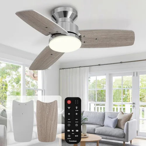 Vista 22 de Conciseer Ventiladores de techo de 30 pulgadas con luces y control remoto, dormitorio, sala de estar, oficina, montaje empotrado, regulable 3CCT, 3