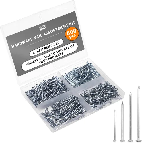 Mr. Pen - Kit surtido de uñas, 600 unidades, 4 tamaños, plateadas, uñas pequeñas para colgar imágenes, uñas de acabado