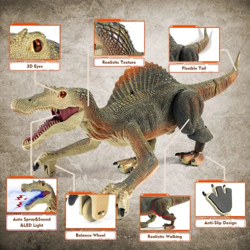 Vista 2 de Mini Tudou Juguetes de Dinosaurio con Control Remoto, Juguete de Dinosaurio Robot Caminante RC con Control Remoto de Persecución de Luz, Rociado