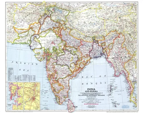 National Geographic India and Birmania 1946 - Historic Wall Map Series - Lienzo enrollado (30.9 x 26.1in)
