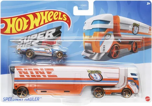 Vista 5 de Hot Wheels Speedway Hauler Vehículo - Semi-camión con coche ~ Remolque desmontable