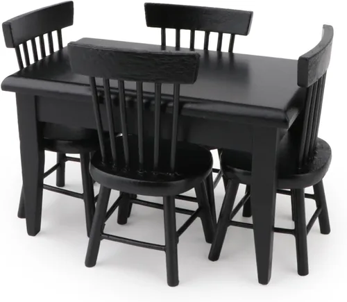 Vista 2 de Juego de mesa y silla de comedor en miniatura para casa de muñecas 1 12 escala muebles de madera modelo 5 piezas casa mini accesorios de decoración