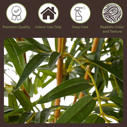 Vista 7 de Árbol artificial de bambú – Planta falsa de 6 pies con hojas ajustables y maceta – Plantas sintéticas de interior para decoración del hogar