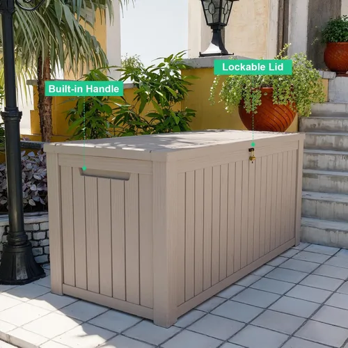 Vista 60 de DRATO Cajas de terraza, caja de almacenamiento al aire libre de 30 galones para cojín de patio, herramientas de jardín, impermeable y resistente a