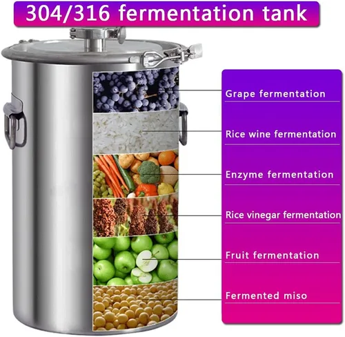 Vista 5 de Fermentador de acero inoxidable Tanque de fermentación cónico de preparación casera, incluyendo parche de temperatura, enchufe de silicona, válvula