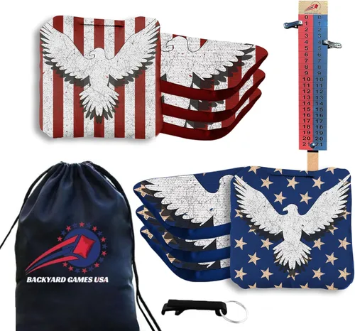 BackYardGamesUSA Tournament - Juego de 8 bolsas de cornhole profesionales reglamentarias, Tournament Slick n Stick Cornhole, bolsas para juegos de