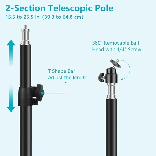 Vista 2 de Soporte de escritorio para cámara, soporte de montaje ajustable de 15.5-21.5 pulgadas con abrazadera en C de escritorio, soporte de luz de mesa
