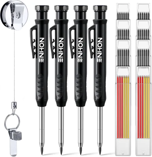 Vista 8 de Enhon Juego de 43 lápices de carpintero, lápices de construcción con sacapuntas y recargas, juego de lápices de carpintero mecánico de agujero