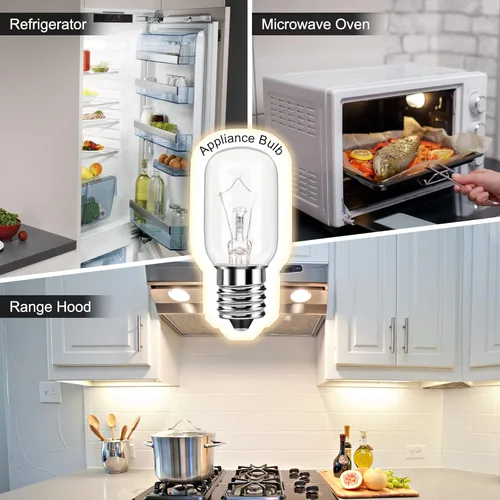 Vista 3 de Bombilla de microondas para debajo de campana extractora, refrigerador T8 de 40 vatios, 125V, E17, base intermedia, luz blanca cálida, bombilla
