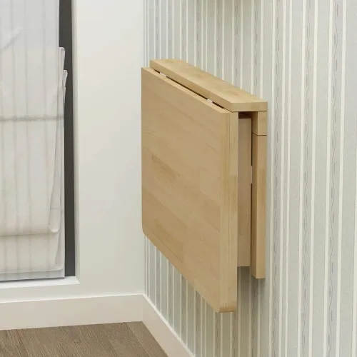 Vista 12 de MM MELISEN Escritorio plegable de madera, mesa plegable de montaje en pared natural de 29.5 x 19.6 pulgadas para espacios pequeños. Perfecto como un