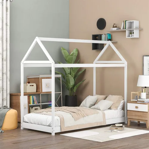 Vista 24 de Harper & Bright Designs Cama de casa para niños, cama individual de madera con cabecera y estribo, marco de cama individual para niños pequeños