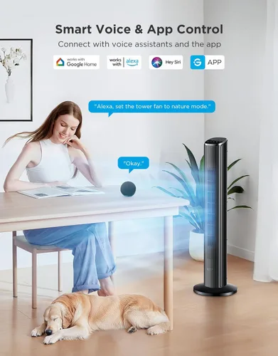 Vista 2 de GoveeLife Ventilador de torre negro para dormitorio, ventilador de piso inteligente de 36 pulgadas con control de aplicación/voz, sensor