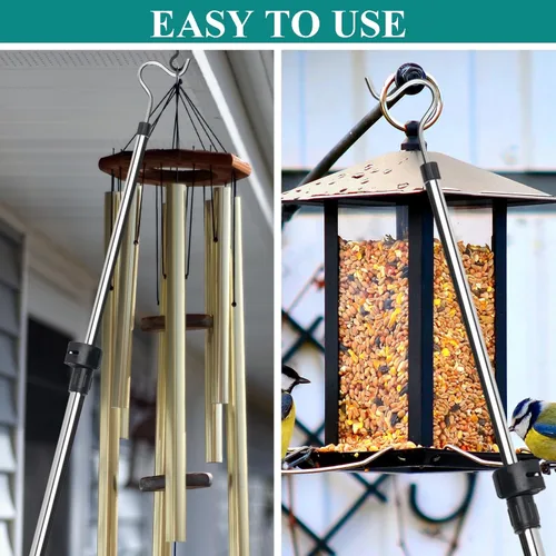 Vista 4 de Gancho Telescópico para Colgar Ropa con Ajuste Telescópico, Poste Ligero para Ropa que se Extiende de 37" a 65" con Gancho de 4.7" y Mango