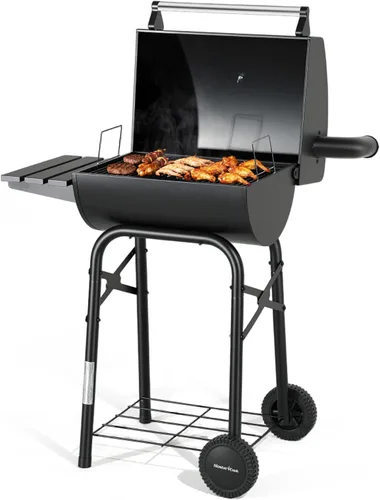 Vista 10 de MASTER COOK Parrillas de carbón con dos mesas laterales plegables, 353 pies cuadrados. En área de cocina al aire libre barbacoa de humo parrilla