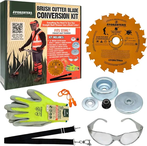 Vista 12 de Kit de conversión para cortasetos FORESTER con cuchilla de 20.3 cm para desbrozadora, gafas de seguridad, tapones para los oídos, guantes, arnés