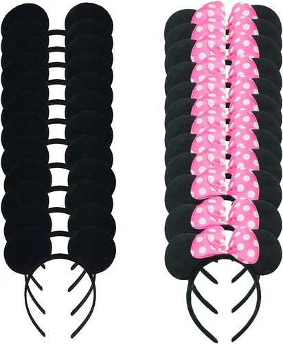 Vista 2 de 24 piezas de disfraz de ratón de tela de lujo, diadema de orejas de lunares blancos para fiesta