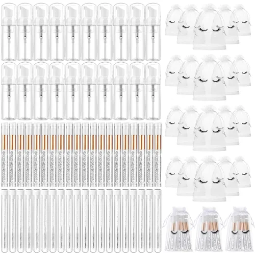 Vista 11 de Zhehao Kit de 80 Piezas de Cepillos para Botellas de Champú de Pestañas, 20 Dispensadores con Bomba de Espuma, 20 Cepillos de Champú para Pestañas