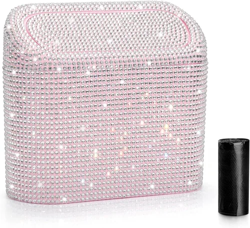 Vista 29 de Accmor - Bote de basura con tapa para automóvil, mini organizador de basura automático con 30 bolsas de basura de plástico, contenedor de basura