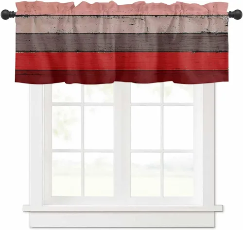 Vista 25 de Cenefa de cenefa retro rústica, antigua granja, madera de granero, rojo y marrón, cenefa de ventana para sala de estar, dormitorio, cenefa corta