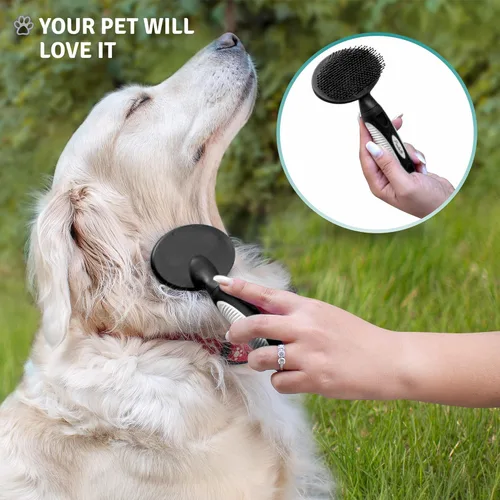 Vista 9 de Cepillo de cerdas redondas para mascotas para perros y gatos, cepillo suave para perros para aseo de pelo corto o largo, herramienta suave