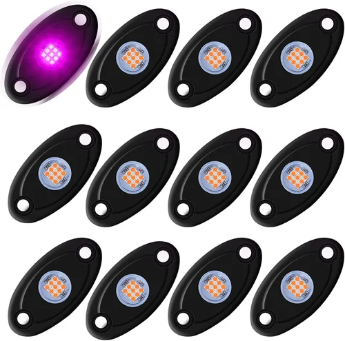 12 cápsulas de luces LED moradas de neón para auto, camión, ATV, SUV, luz trasera para vehículos