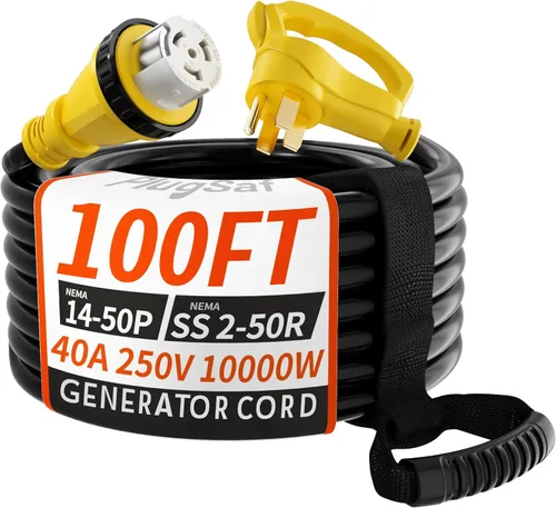 Vista 9 de PlugSaf Cable generador de 50 amperios, cable de extensión RV de 10 pies y 50 amperios con bloqueo giratorio, cable generador 50A de 4 puntas, NEMA