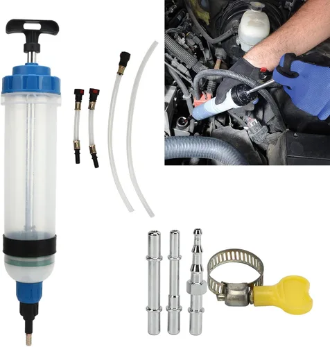 Vista 4 de Extractor de líquidos automotriz, bomba extractora manual de fluidos de 1.5L, jeringa de cambio de aceite con manguera, bomba de llenado