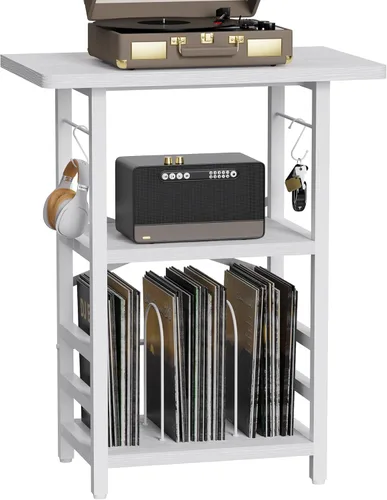 Vista 13 de YAKANJ Soporte para tocadiscos con luz LED, mesa para tocadiscos con almacenamiento de vinilos, soporte para tocadiscos con estante de exhibición