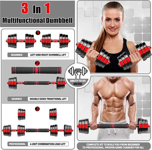 Vista 2 de Juego de mancuernas ajustables, juego de mancuernas con conector, juego de pesas para gimnasio en casa, juego de mancuernas ajustables que no ruedan