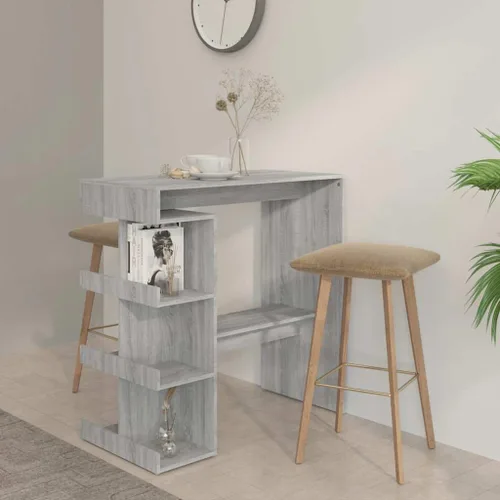 Vista 13 de Brown Oak Engineered Wood Storage Bar Table with Shelves, Rectangular Counter Height Design for Kitchen Island, Dining Room, and Small Spaces